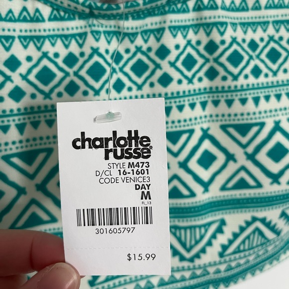 Charlotte Russe Teal Crop Top with Bow - Picture 2 of 3